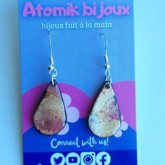 Handmade métal color mix polymer clay earrings. Boucles d'oreilles - Picture 6 of 6